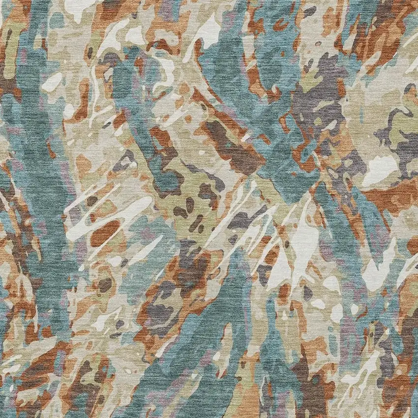 Teal Blue And Gray Abstract Washable Indoor Outdoor Area Rug Photo 2