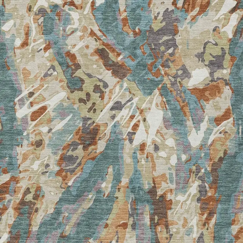 Teal Blue And Gray Abstract Washable Indoor Outdoor Area Rug Photo 2
