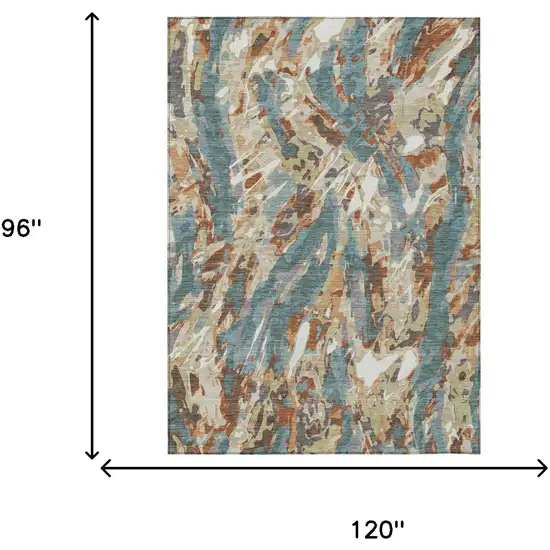 Teal Blue And Gray Abstract Washable Indoor Outdoor Area Rug Photo 6