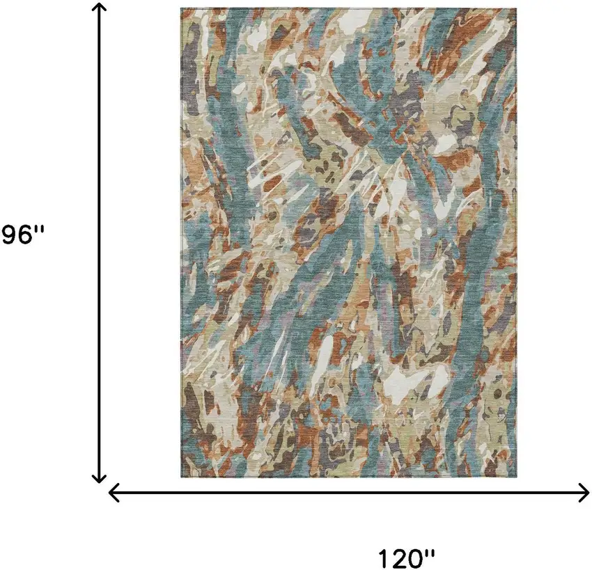 Teal Blue And Gray Abstract Washable Indoor Outdoor Area Rug Photo 6