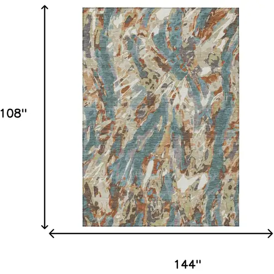 Teal Blue And Gray Abstract Washable Indoor Outdoor Area Rug Photo 6