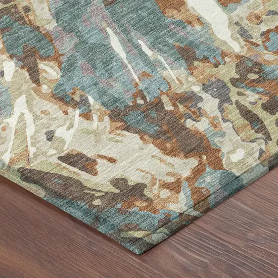Teal Blue And Gray Abstract Washable Indoor Outdoor Area Rug Photo 8