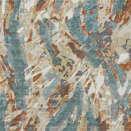 Teal Blue And Gray Abstract Washable Indoor Outdoor Area Rug Photo 2