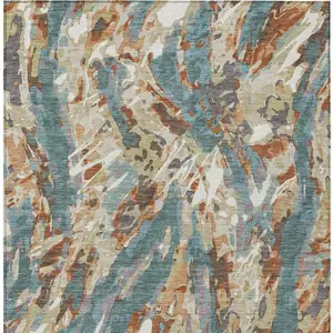 Photo of Teal Blue And Gray Abstract Washable Indoor Outdoor Area Rug