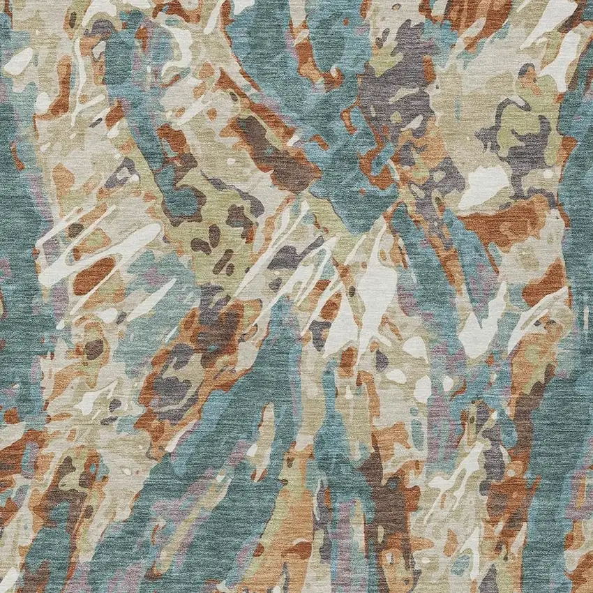 Teal Blue And Gray Abstract Washable Indoor Outdoor Area Rug Photo 2