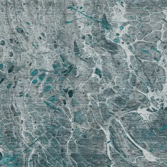 Teal Blue And Gray Abstract Washable Indoor Outdoor Area Rug Photo 3