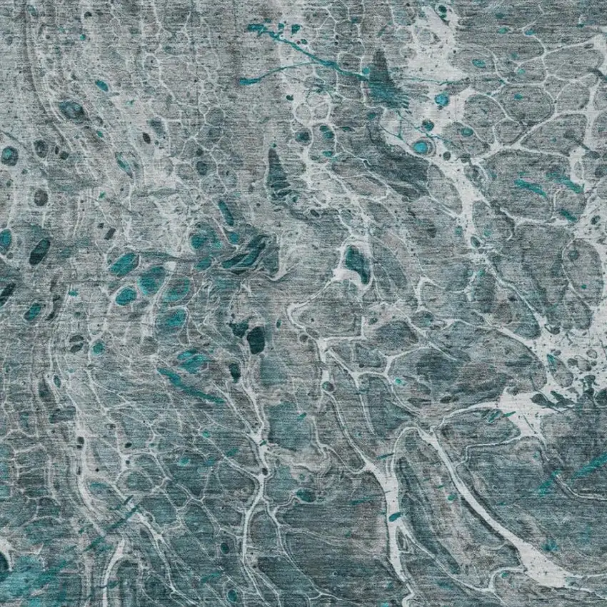 Teal Blue And Gray Abstract Washable Indoor Outdoor Area Rug Photo 3