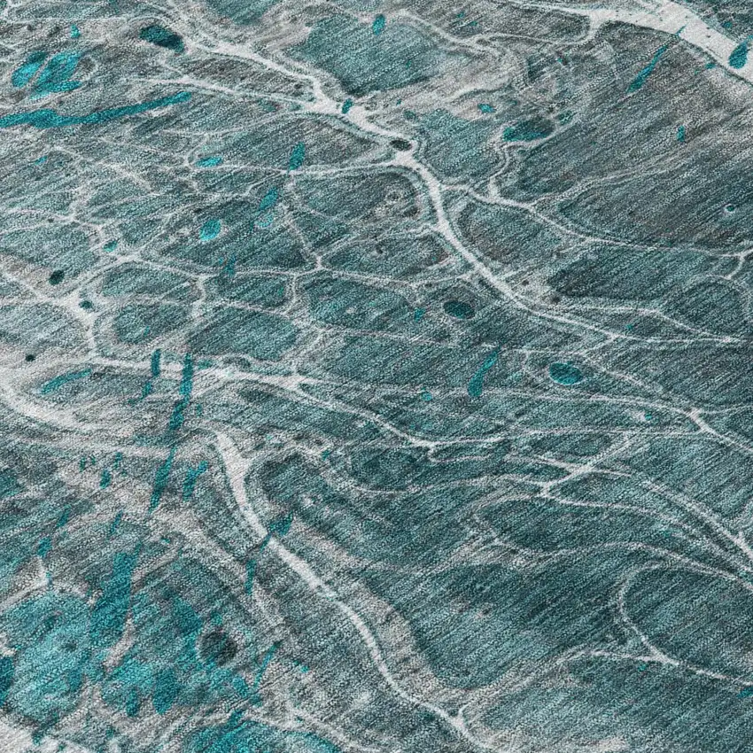 Teal Blue And Gray Abstract Washable Indoor Outdoor Area Rug Photo 6