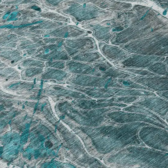 Teal Blue And Gray Abstract Washable Indoor Outdoor Area Rug Photo 6