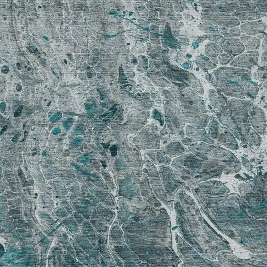 Teal Blue And Gray Abstract Washable Indoor Outdoor Area Rug Photo 3