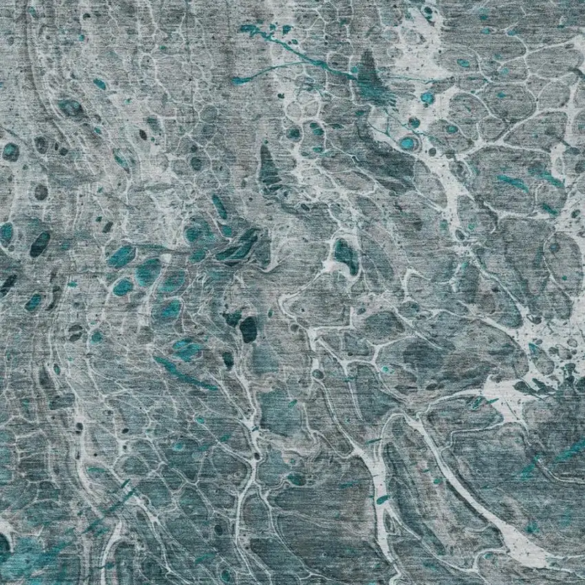 Teal Blue And Gray Abstract Washable Indoor Outdoor Area Rug Photo 3