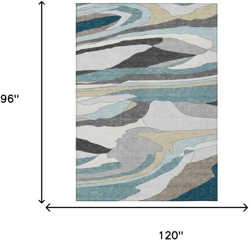 Teal Blue And Gray Abstract Washable Indoor Outdoor Area Rug Photo 5