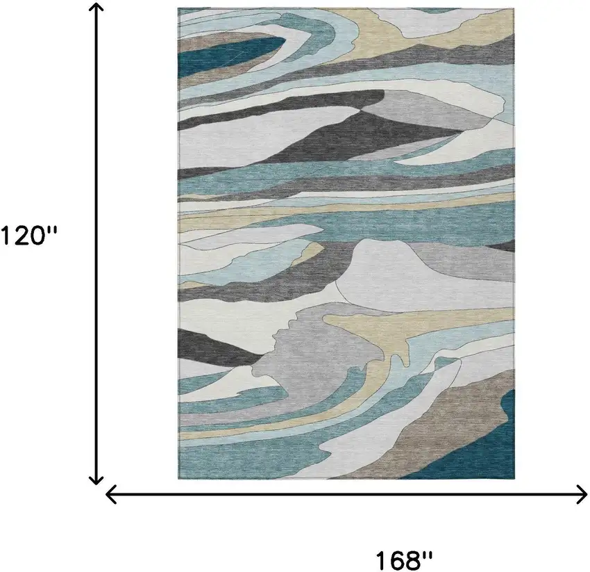 Teal Blue And Gray Abstract Washable Indoor Outdoor Area Rug Photo 5