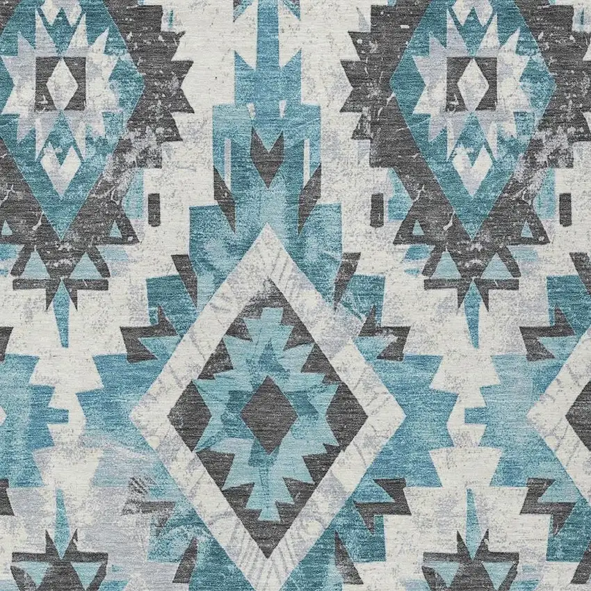 Teal Blue And Gray Aztec Washable Indoor Outdoor Area Rug Photo 4