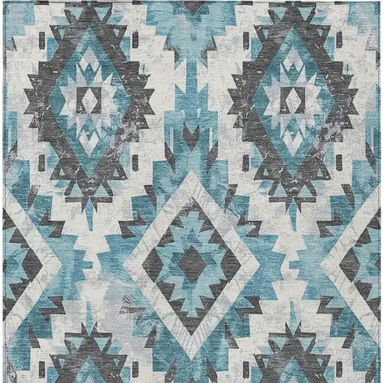 Teal Blue And Gray Aztec Washable Indoor Outdoor Area Rug Photo 4
