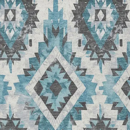 Teal Blue And Gray Aztec Washable Indoor Outdoor Area Rug Photo 4