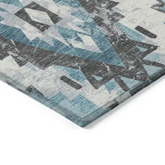 Teal Blue And Gray Aztec Washable Indoor Outdoor Area Rug Photo 9