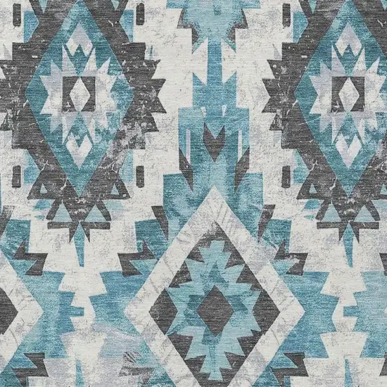 Teal Blue And Gray Aztec Washable Indoor Outdoor Area Rug Photo 4