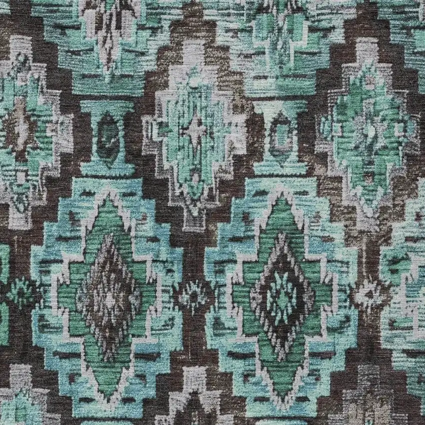 Teal Blue And Gray Aztec Washable Indoor Outdoor Area Rug Photo 4