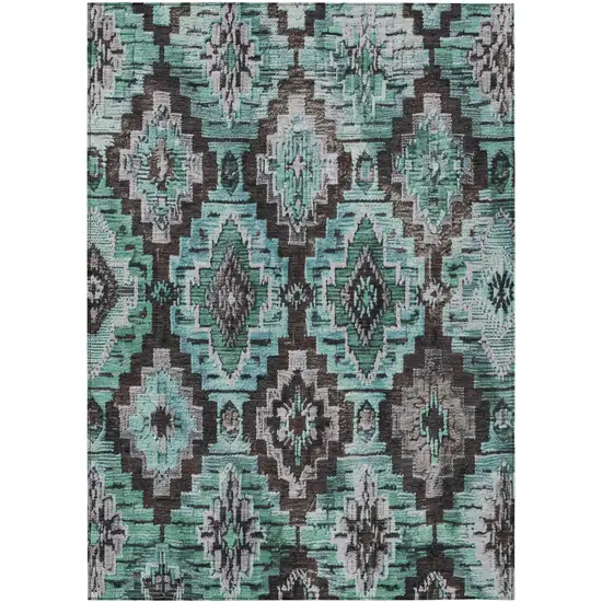 Teal Blue And Gray Aztec Washable Indoor Outdoor Area Rug Photo 1