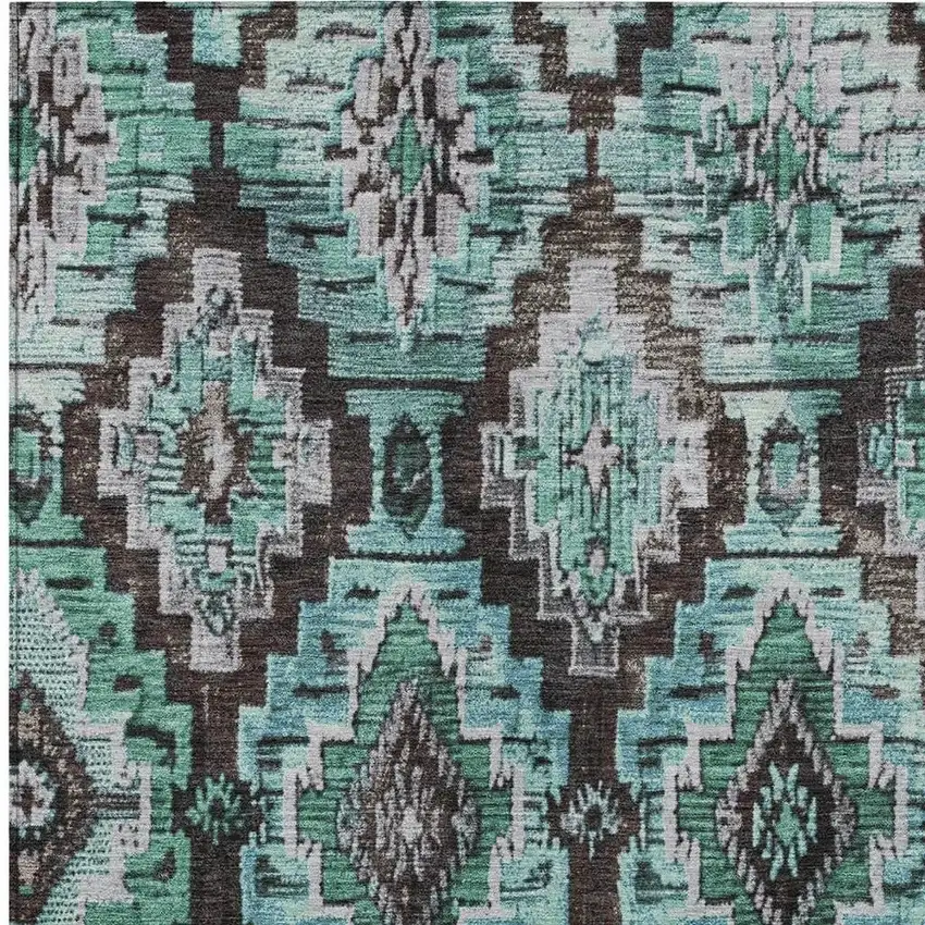 Teal Blue And Gray Aztec Washable Indoor Outdoor Area Rug Photo 4