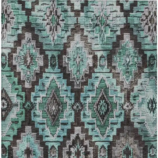Teal Blue And Gray Aztec Washable Indoor Outdoor Area Rug Photo 4