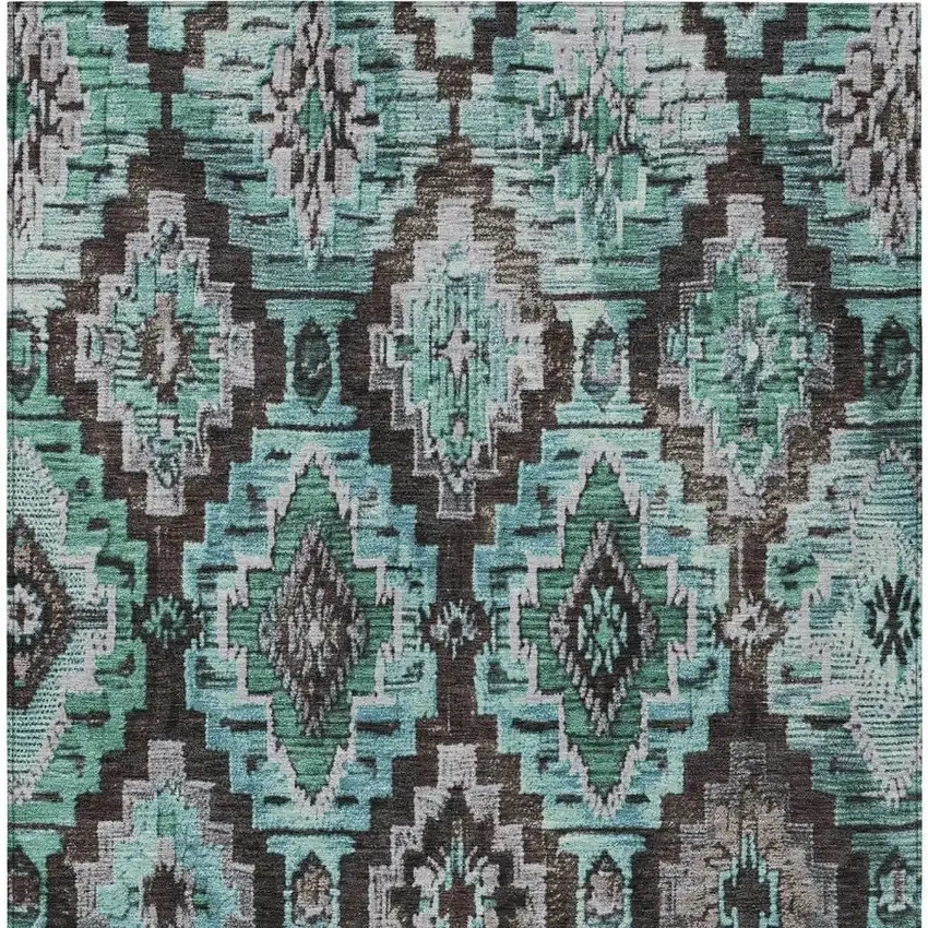 Teal Blue And Gray Aztec Washable Indoor Outdoor Area Rug Photo 4