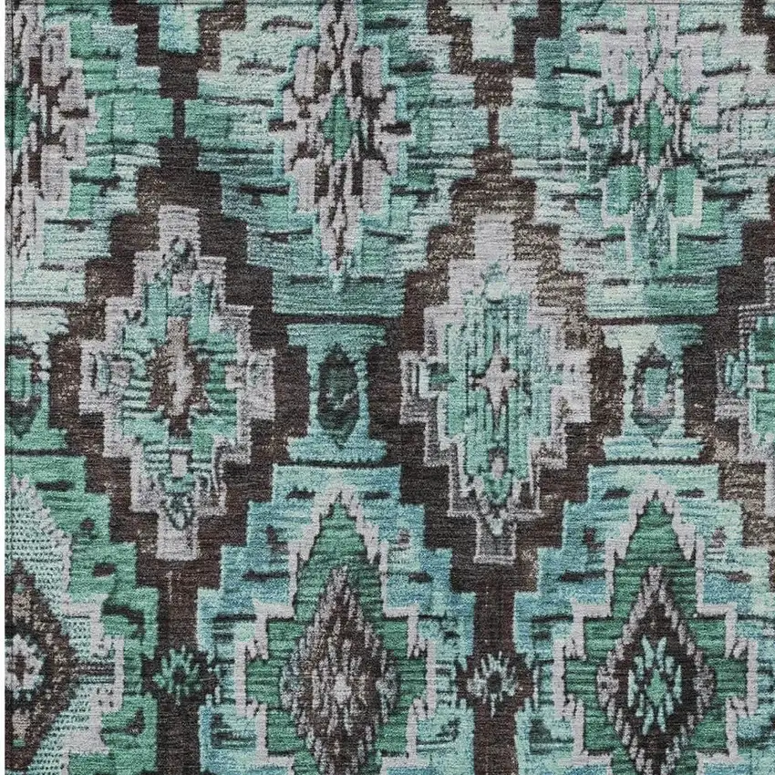 Teal Blue And Gray Aztec Washable Indoor Outdoor Area Rug Photo 3