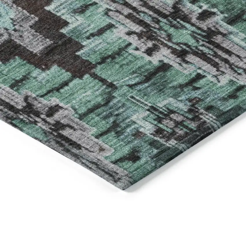 Teal Blue And Gray Aztec Washable Indoor Outdoor Area Rug Photo 9