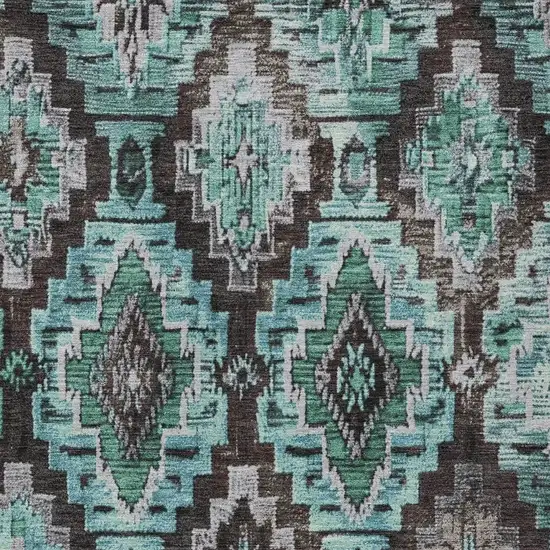 Teal Blue And Gray Aztec Washable Indoor Outdoor Area Rug Photo 4