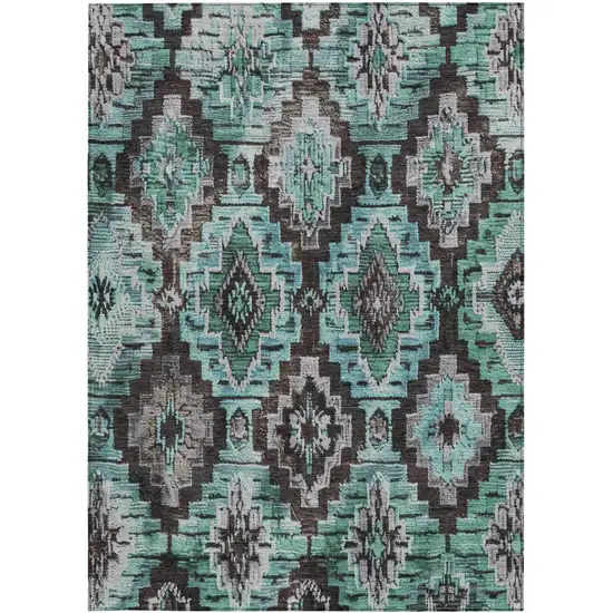 Teal Blue And Gray Aztec Washable Indoor Outdoor Area Rug Photo 4