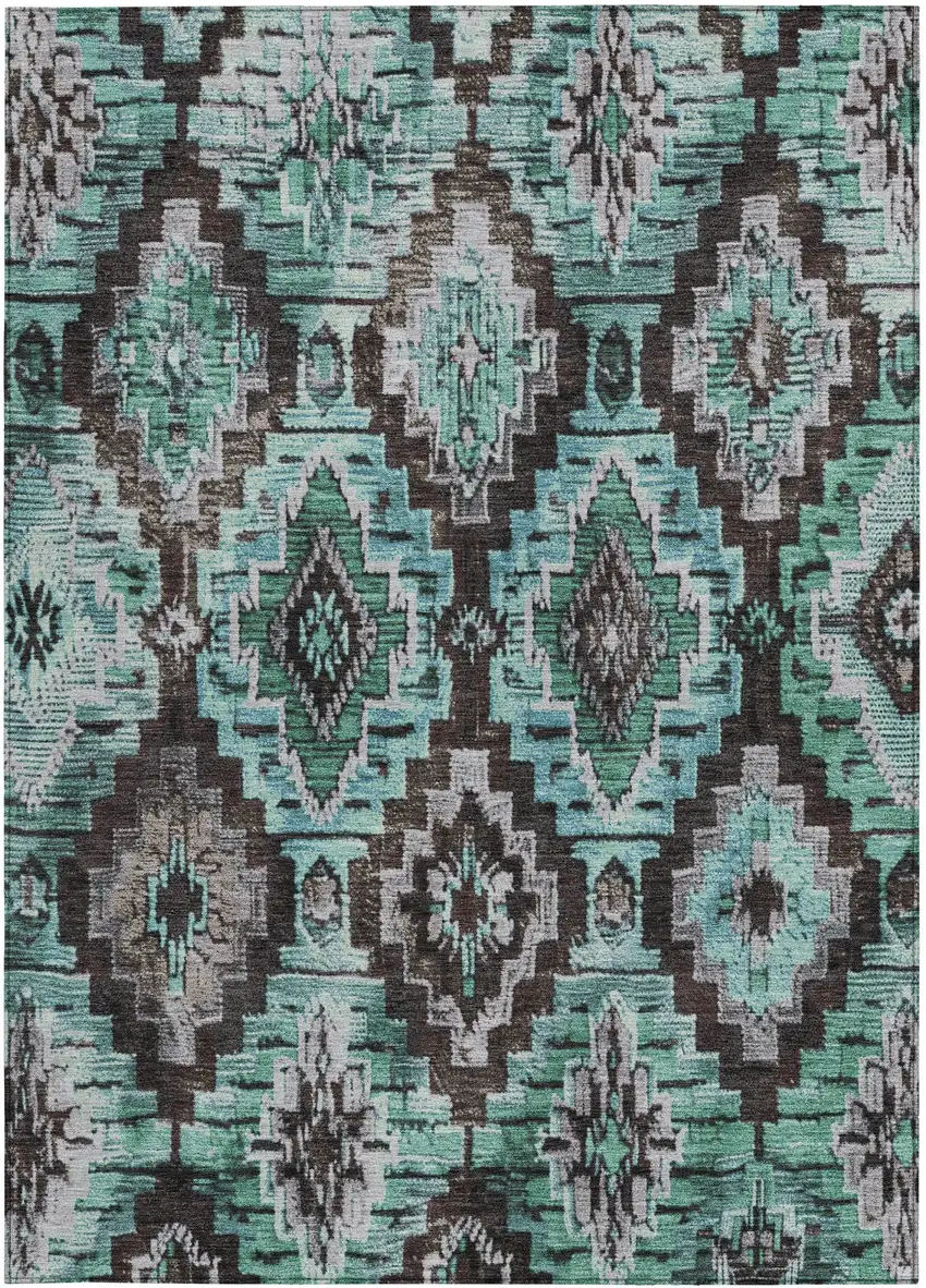 Teal Blue And Gray Aztec Washable Indoor Outdoor Area Rug Photo 4
