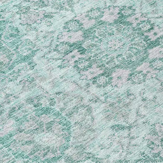 Teal Blue And Gray Damask Washable Indoor Outdoor Area Rug Photo 8