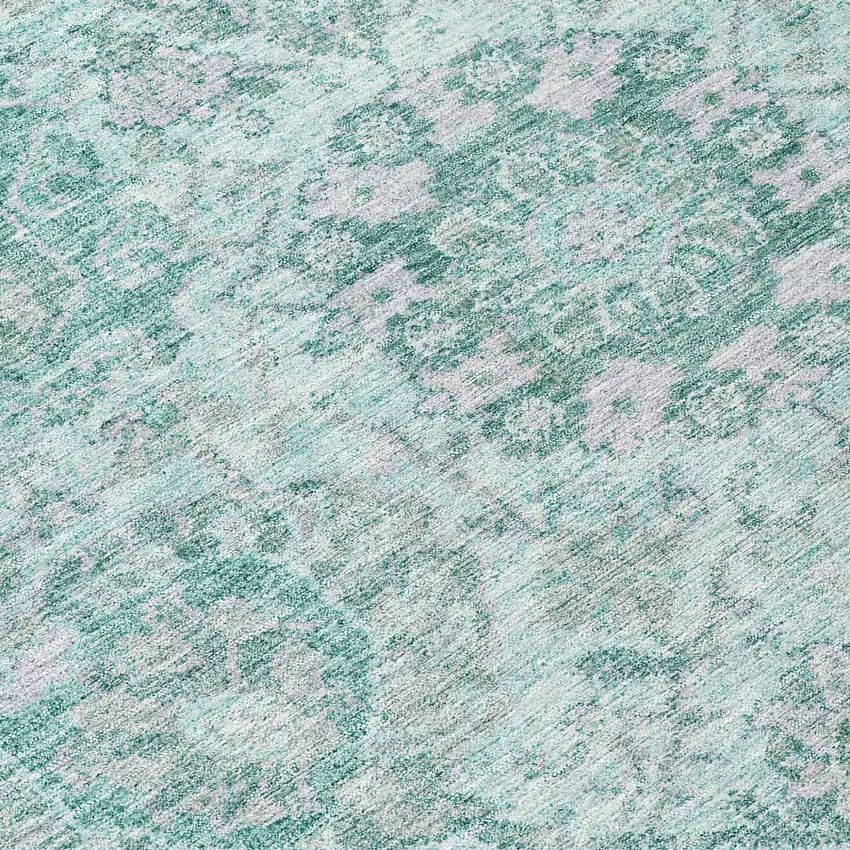 Teal Blue And Gray Damask Washable Indoor Outdoor Area Rug Photo 8