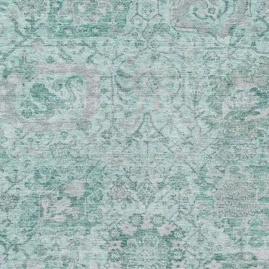Teal Blue And Gray Damask Washable Indoor Outdoor Area Rug Photo 5
