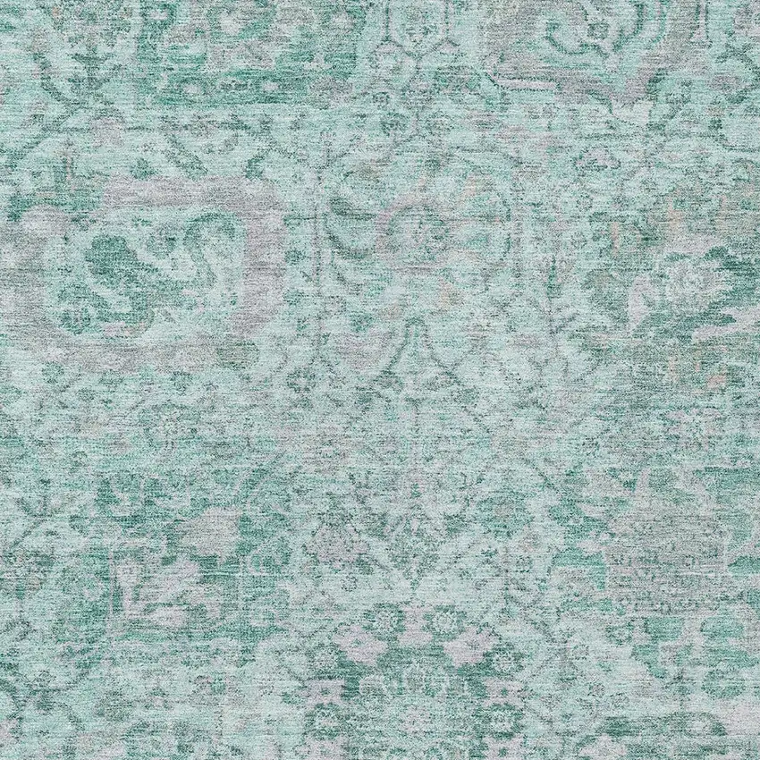 Teal Blue And Gray Damask Washable Indoor Outdoor Area Rug Photo 5