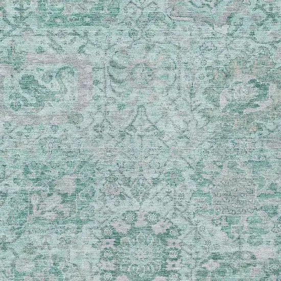 Teal Blue And Gray Damask Washable Indoor Outdoor Area Rug Photo 5