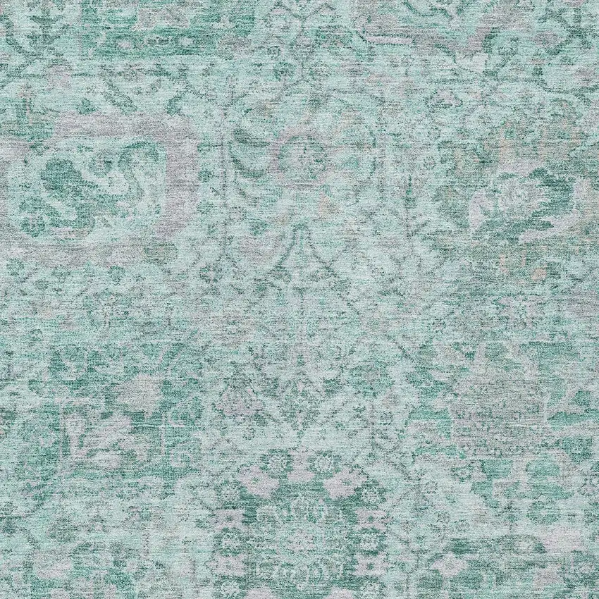 Teal Blue And Gray Damask Washable Indoor Outdoor Area Rug Photo 5