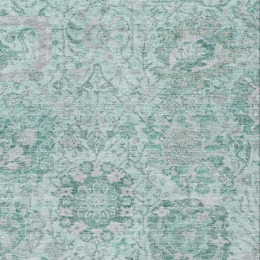 Teal Blue And Gray Damask Washable Indoor Outdoor Area Rug Photo 5