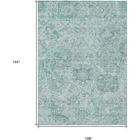 Teal Blue And Gray Damask Washable Indoor Outdoor Area Rug Photo 7
