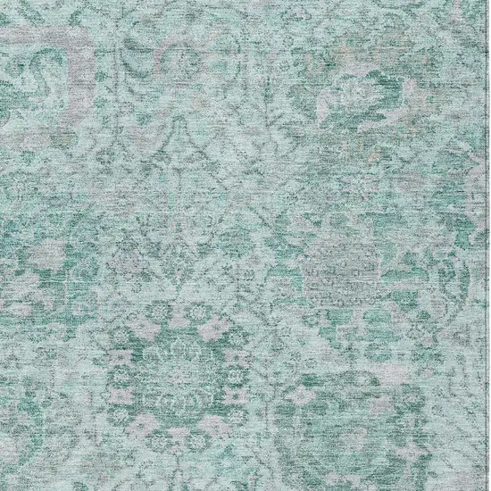 Teal Blue And Gray Damask Washable Indoor Outdoor Area Rug Photo 5