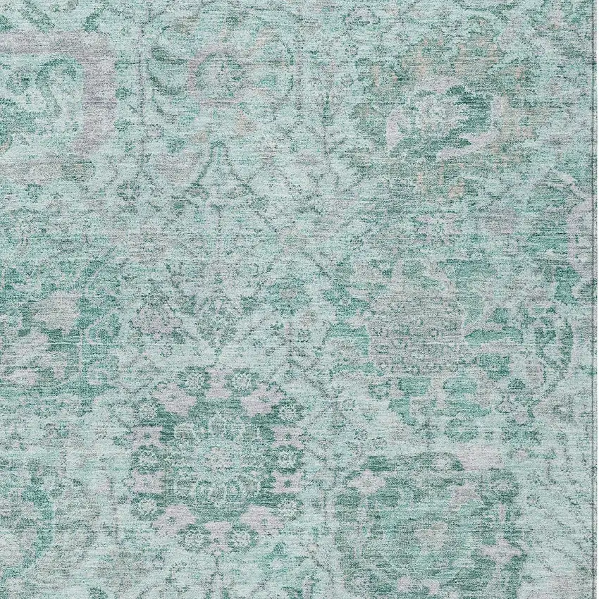 Teal Blue And Gray Damask Washable Indoor Outdoor Area Rug Photo 5