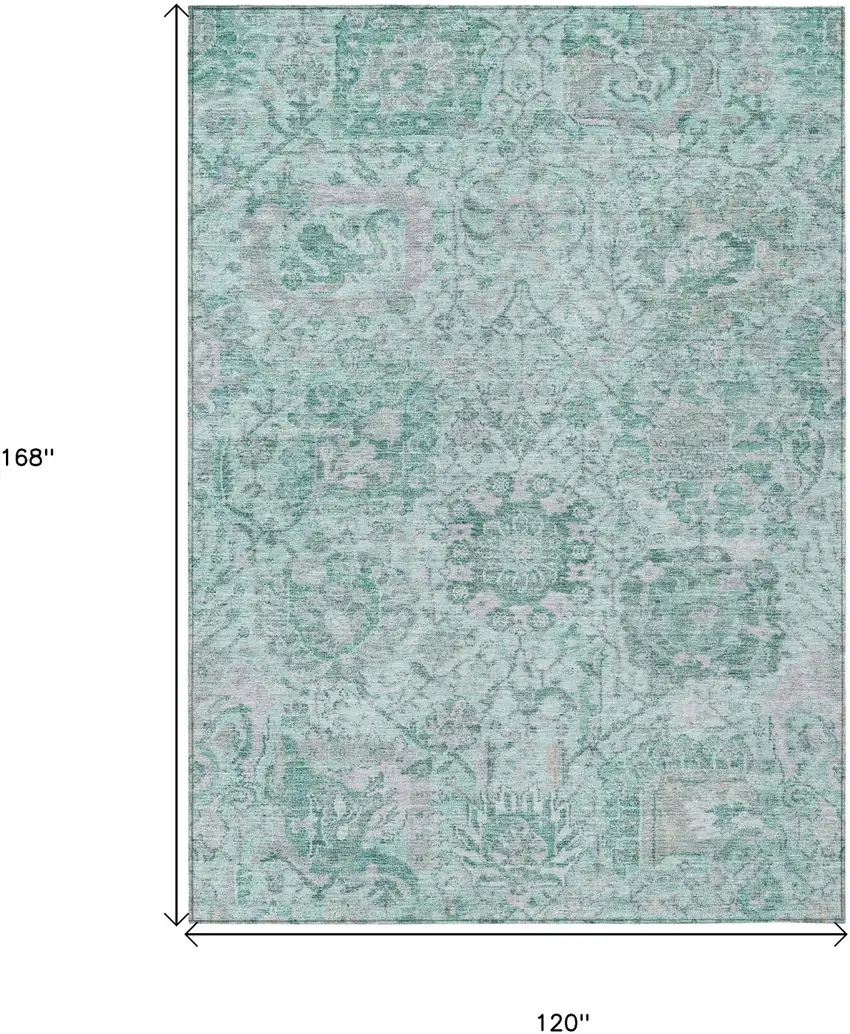 Teal Blue And Gray Damask Washable Indoor Outdoor Area Rug Photo 7