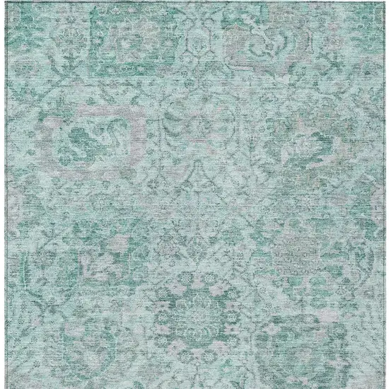 Teal Blue And Gray Damask Washable Indoor Outdoor Area Rug Photo 5