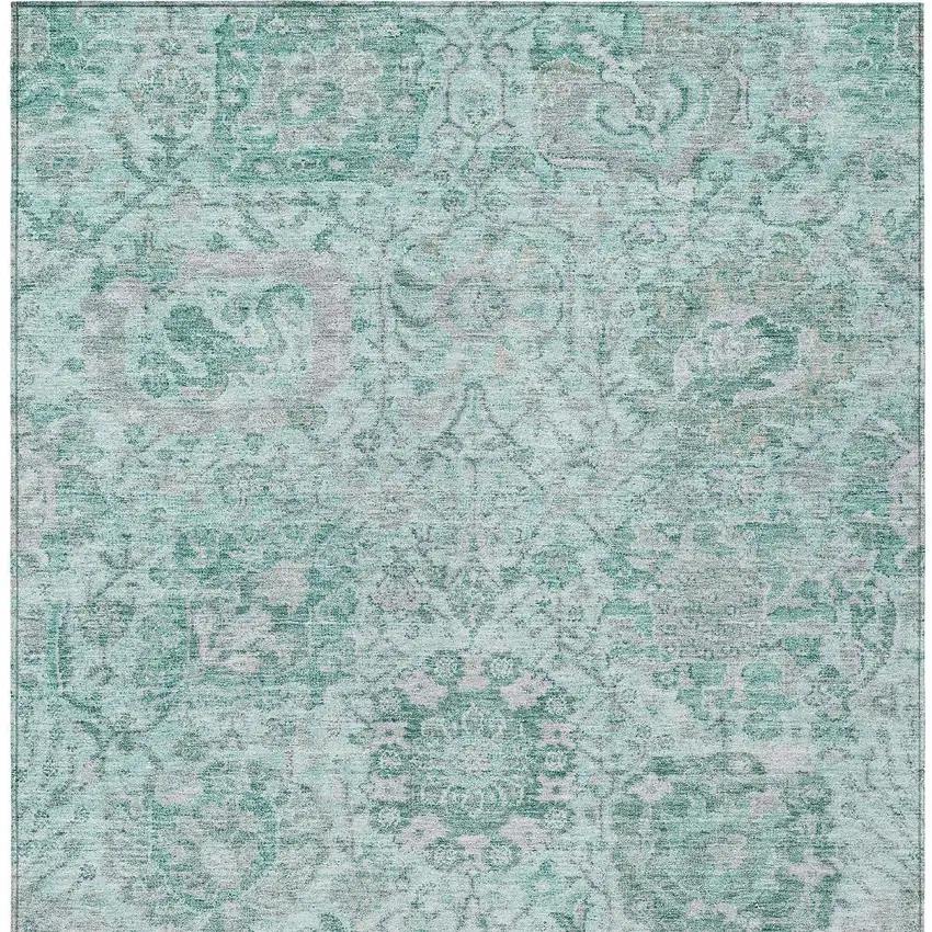 Teal Blue And Gray Damask Washable Indoor Outdoor Area Rug Photo 5