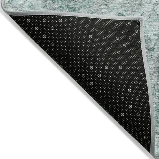 Teal Blue And Gray Damask Washable Indoor Outdoor Area Rug Photo 3