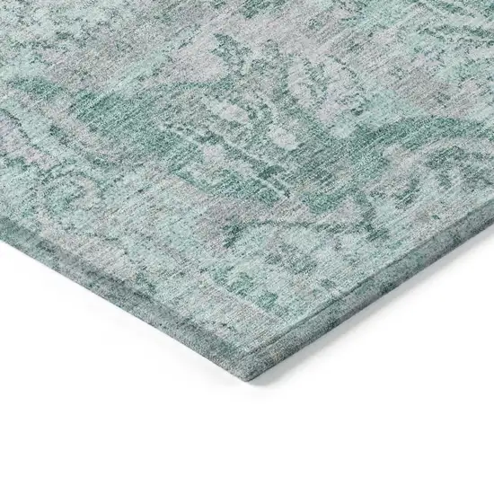 Teal Blue And Gray Damask Washable Indoor Outdoor Area Rug Photo 4