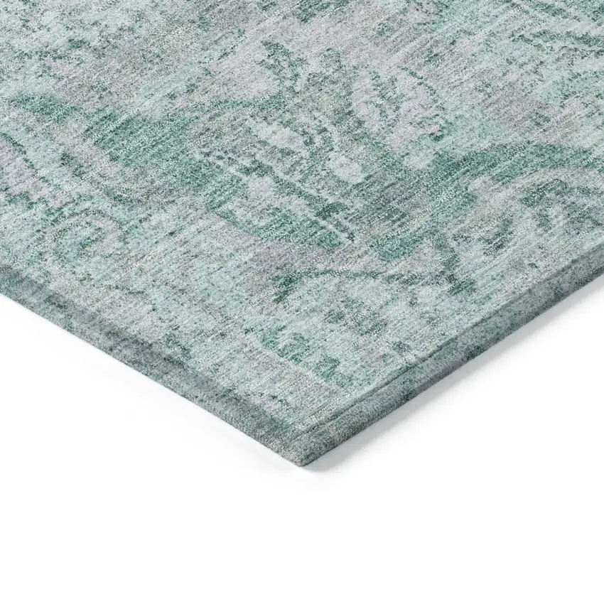 Teal Blue And Gray Damask Washable Indoor Outdoor Area Rug Photo 4