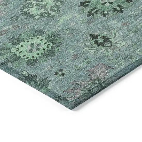 Teal Blue And Gray Damask Washable Indoor Outdoor Area Rug Photo 6