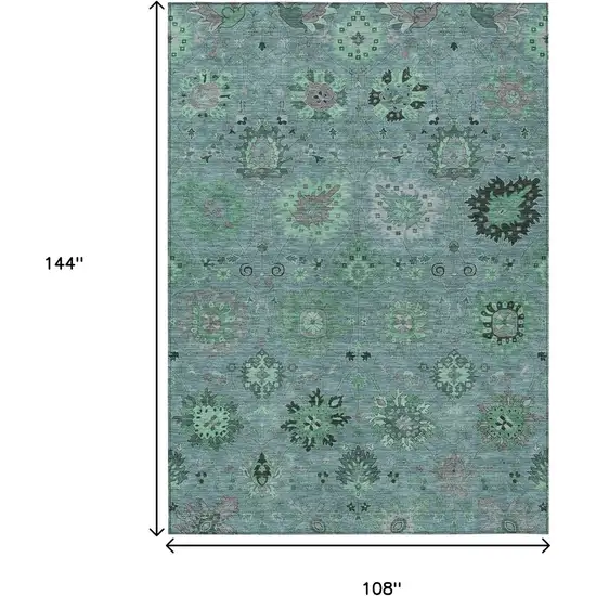 Teal Blue And Gray Damask Washable Indoor Outdoor Area Rug Photo 3